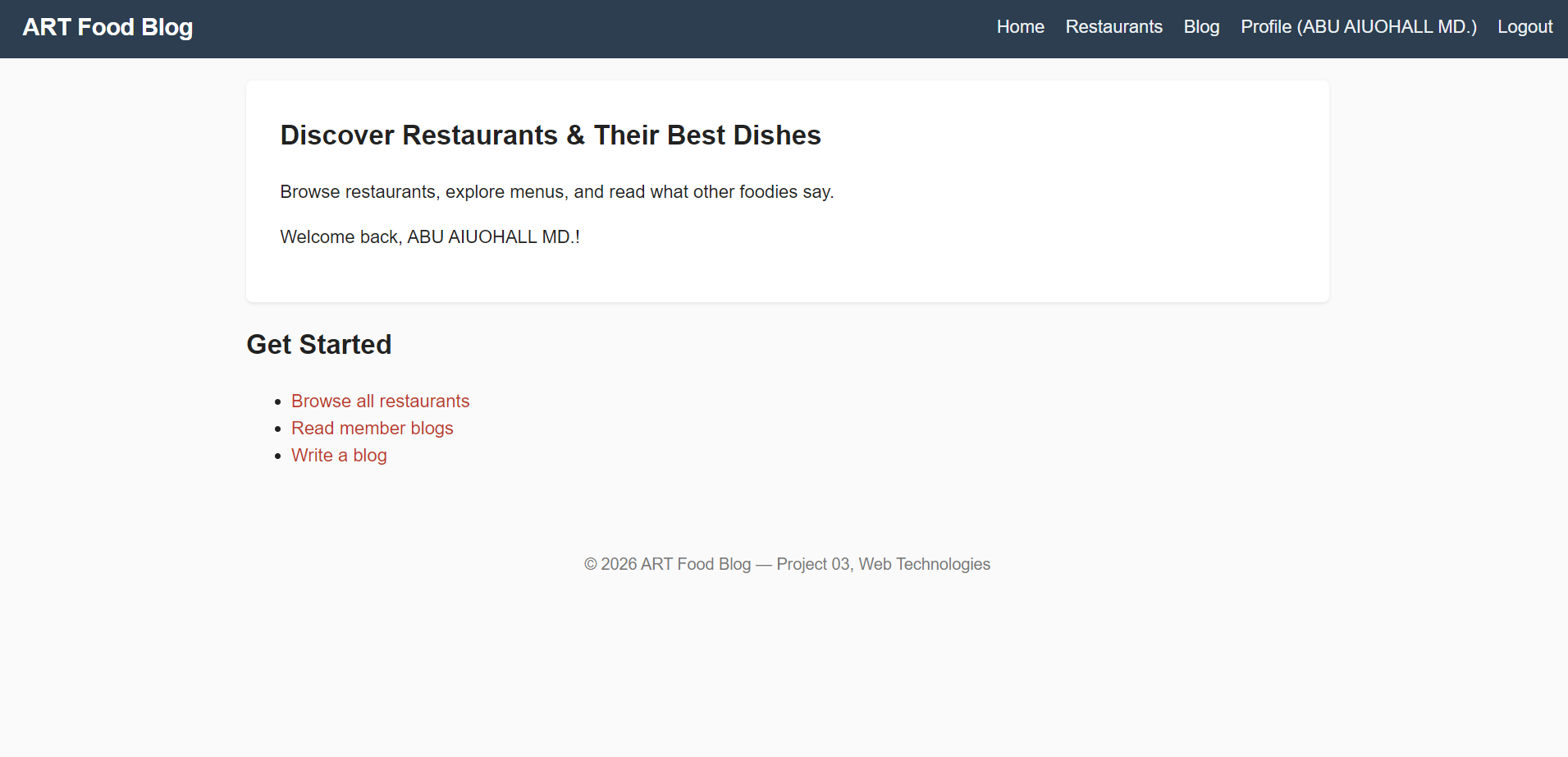 ART Food Blog home page