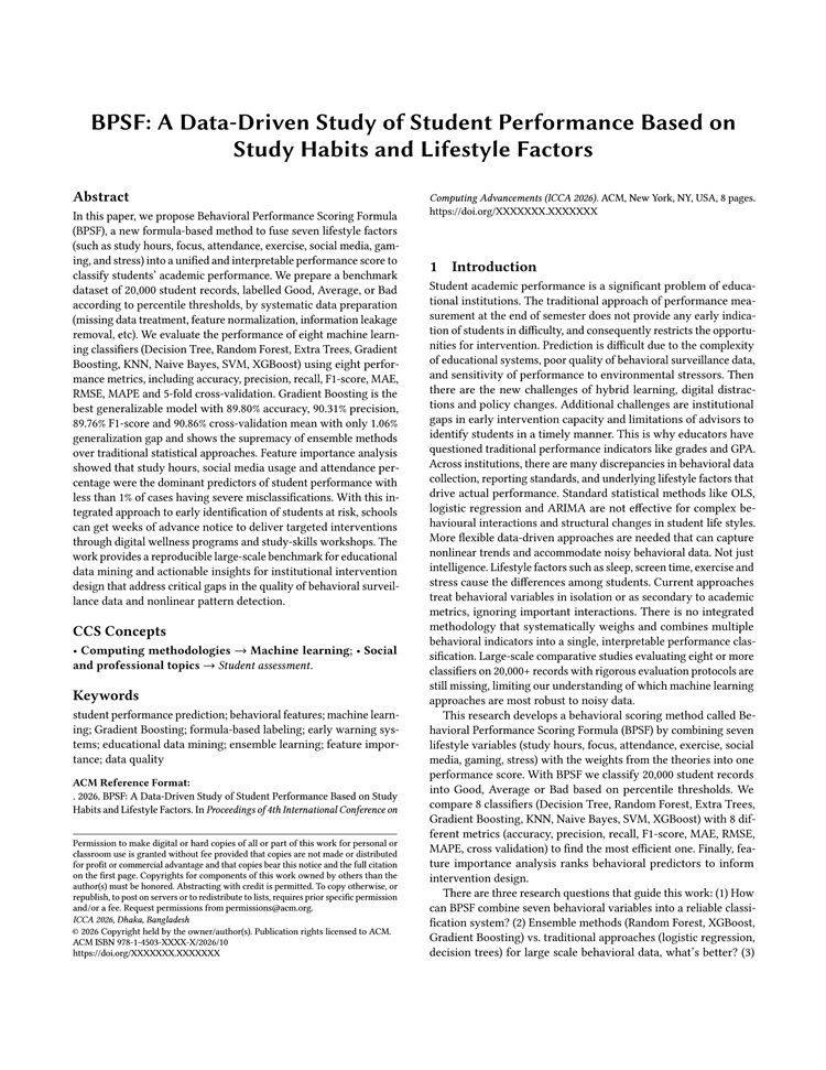 First page of the BPSF student-performance research paper